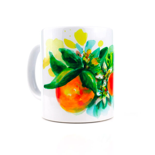 Tazza in ceramica lucida con disegno di arance