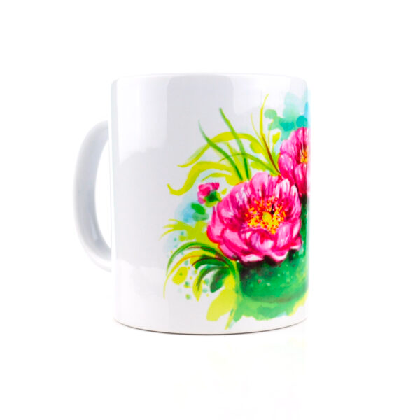 Tazza in ceramica lucida con disegno di pianta e fiore di fico d'india