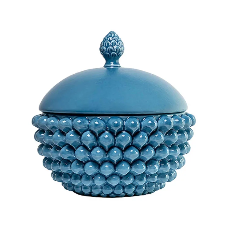 Centrotavola con coperchio Azzurro Medio in Ceramica di Caltagirone