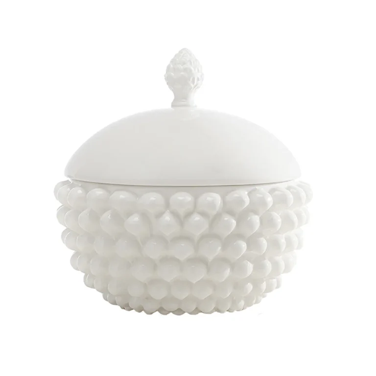 Centrotavola con coperchio Bianco Medio in Ceramica di Caltagirone