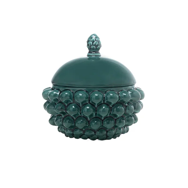 Centrotavola con coperchio Verde Piccolo in Ceramica di Caltagirone