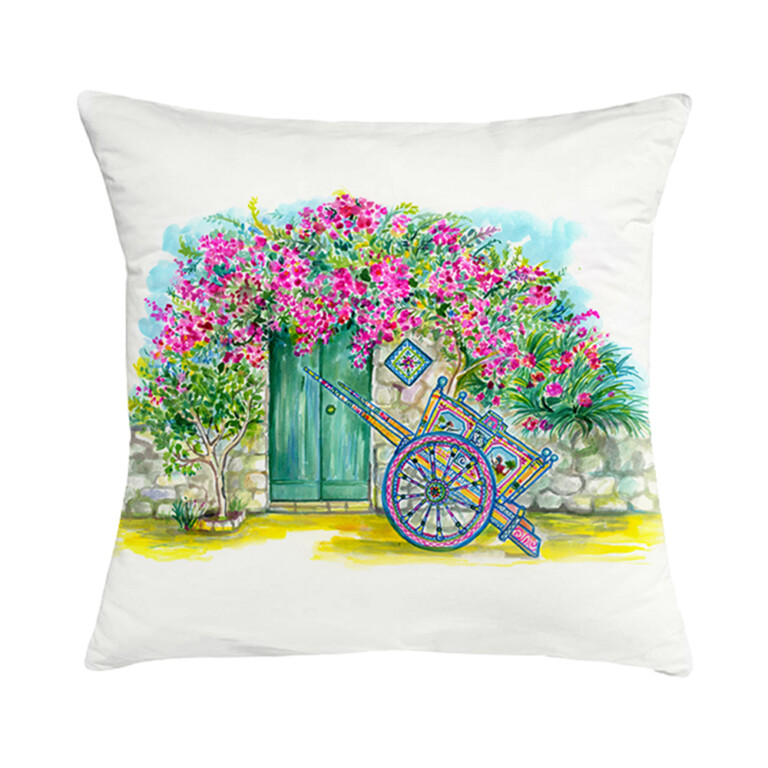 Cuscino in cotone con disegno ad acquerello