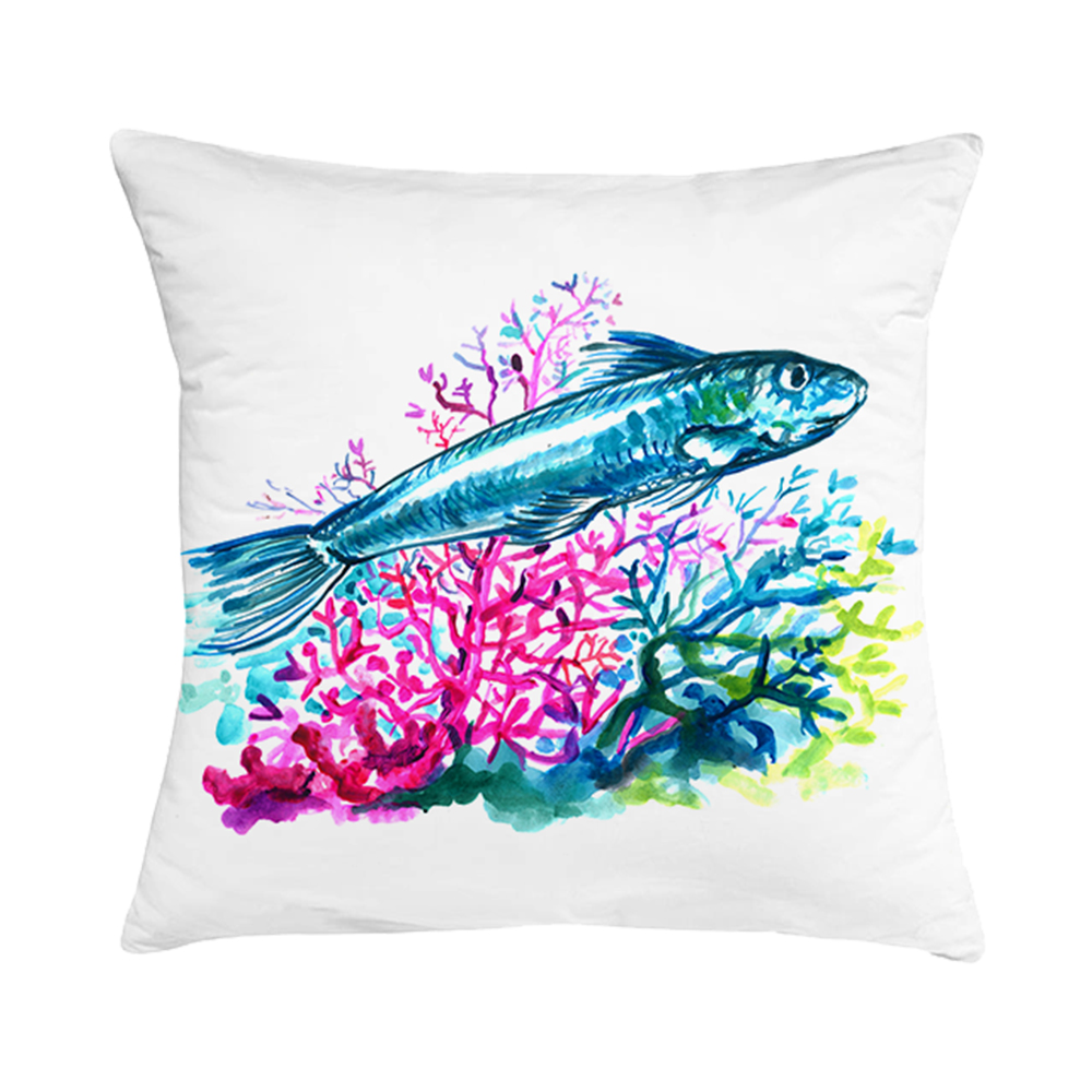 Cuscino in cotone con disegno ad acquerello di una sardina