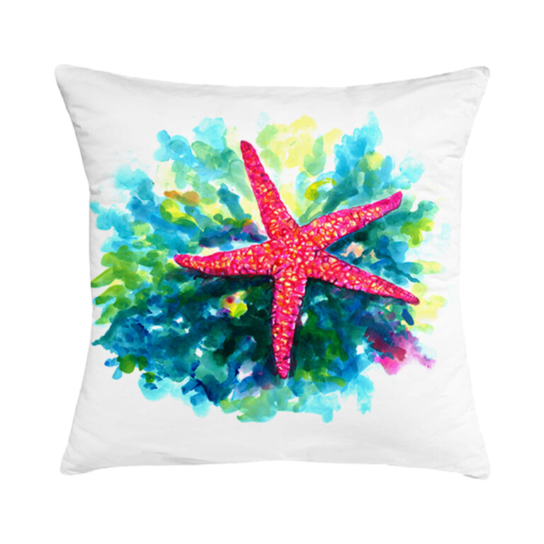 Cuscino in cotone con disegno ad acquerello di una stella marina