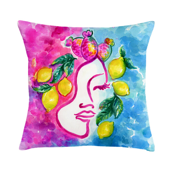 Cuscino in cotone con disegno ad acquerello del logo del brand Euforia