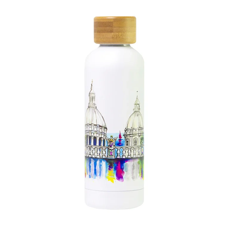 Bottiglia termica con disegno di vista sulle cupole della città