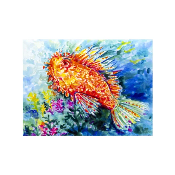 Litografia con disegno ad acquerello di uno scorfano