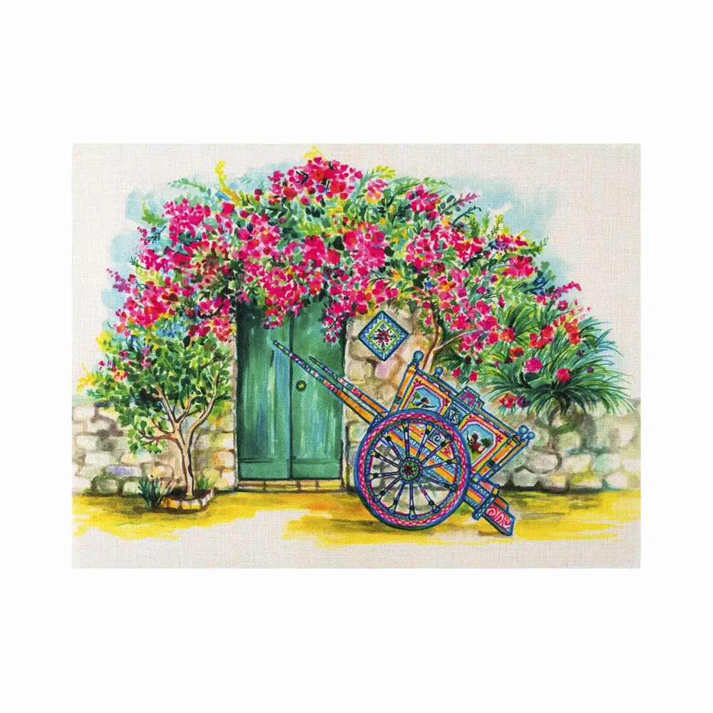 Tovaglietta in juta con disegno di un baglio fiorito