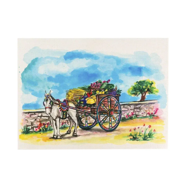 Tovaglietta in juta con disegno di un carretto siciliano