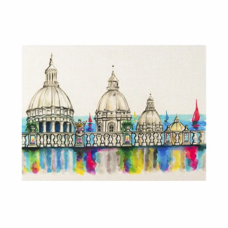 Tovaglietta in juta con disegno di una vista sulle cupole della città