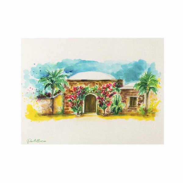 Tovaglietta in juta con disegno di un dammuso di pantelleria