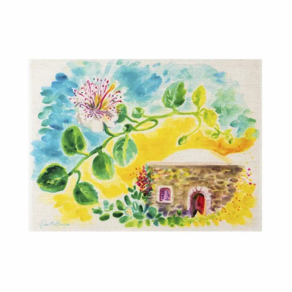 Tovaglietta in juta con disegno di un dammuso di pantelleria