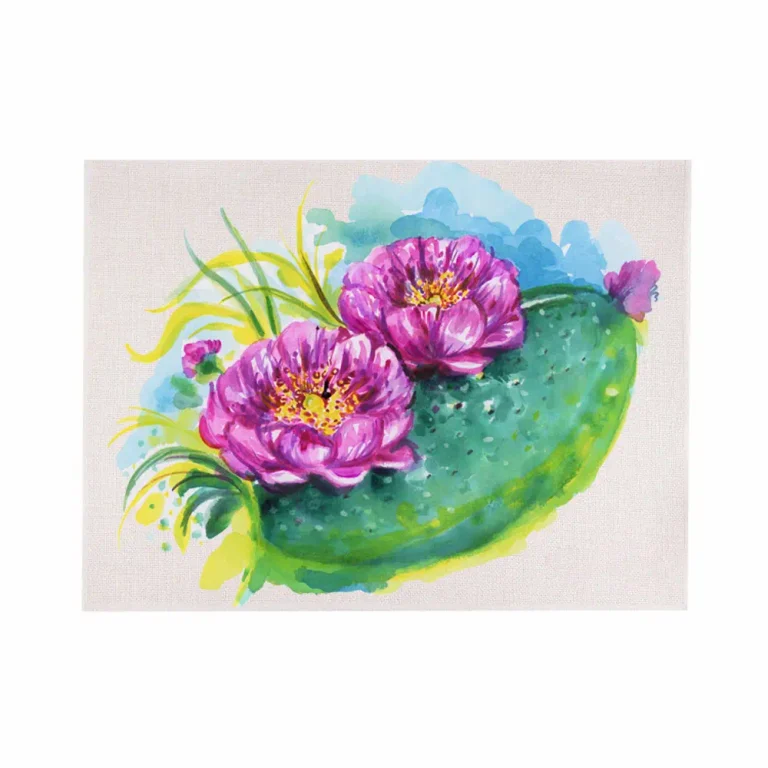 Tovaglietta in juta con disegno di pianta e fiore di fico d'india